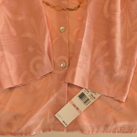 NEW Alfred Dunner Sz 10 3 piece Women's Top Peach Embroidered Sheer 3/4 Sleeves - Picture 5 of 10